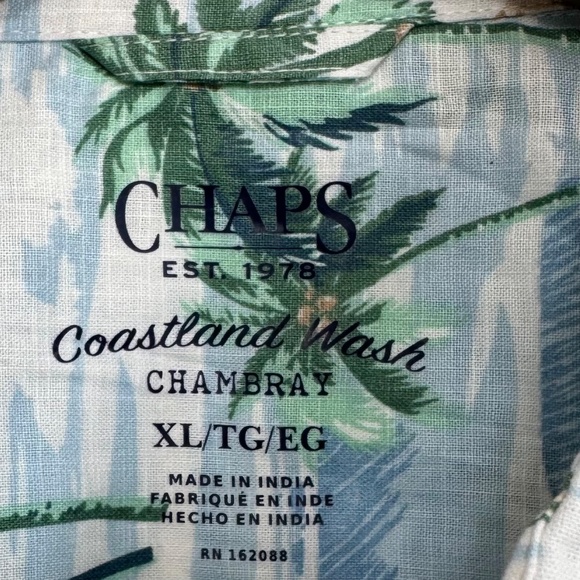 NWT Chaps Men's Short Sleeve Chambray Button Down Shirt Tropical Hawaiian Sz XL - Picture 6 of 11